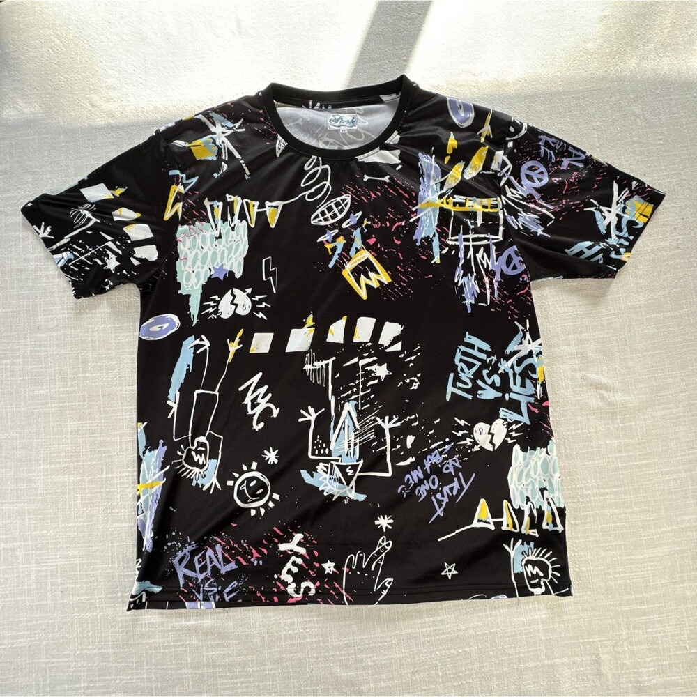 Fresh‎ Prints of Bel Air Multi-Color Printed Shirt Adult  2X - HEM UNDONE